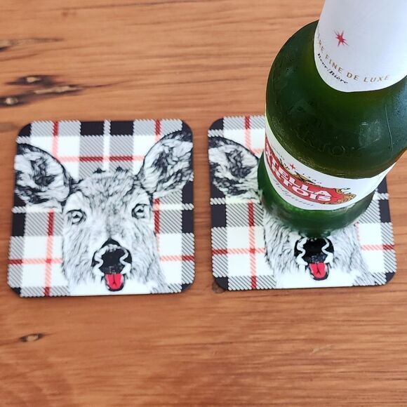 NWT Deer Coasters (set)Gift Under $25 Table Bar Lakehouse Cottage Rustic Country - Picture 3 of 4